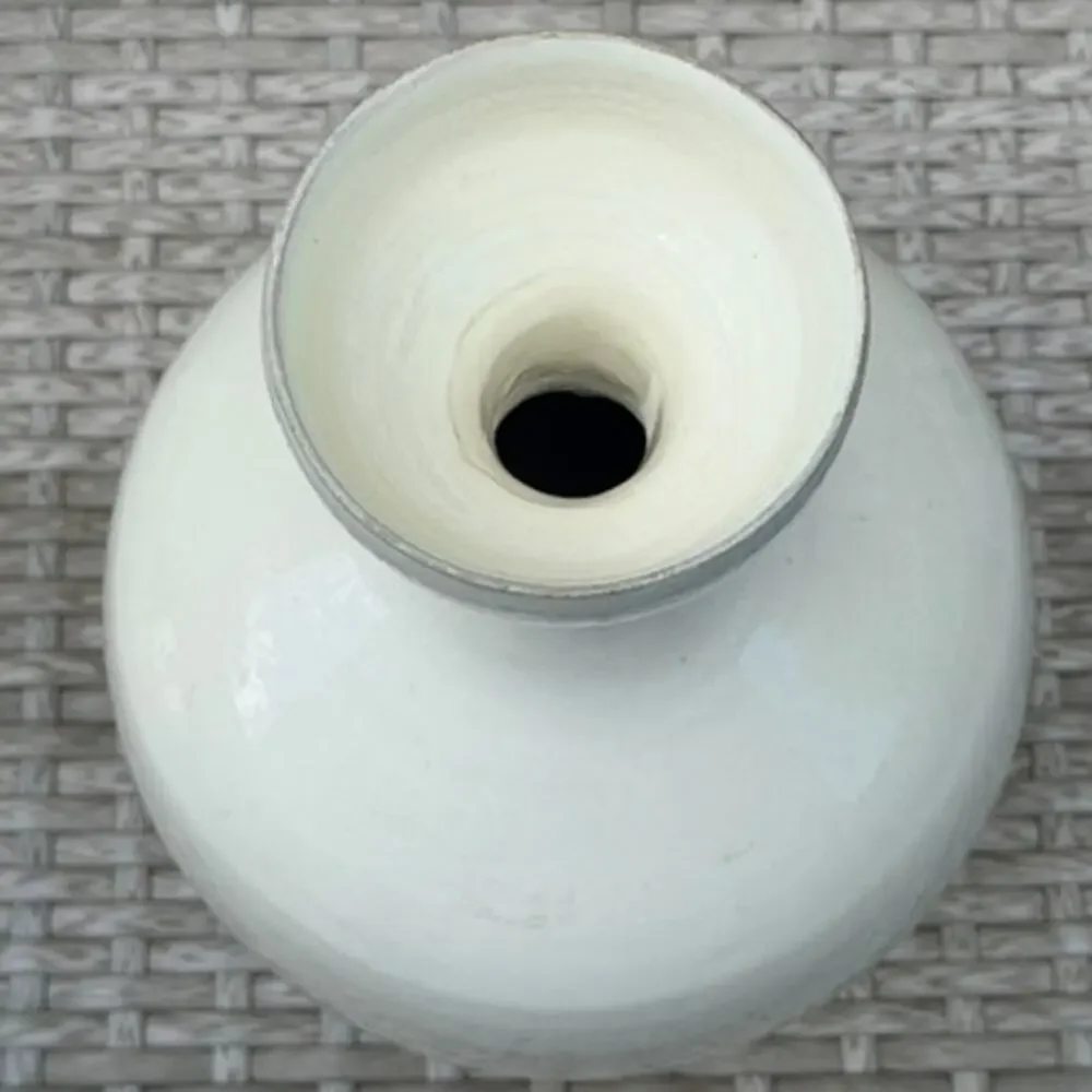 Vintage White Glazed Stoneware Bottle Vase Handmade Asian Style 12